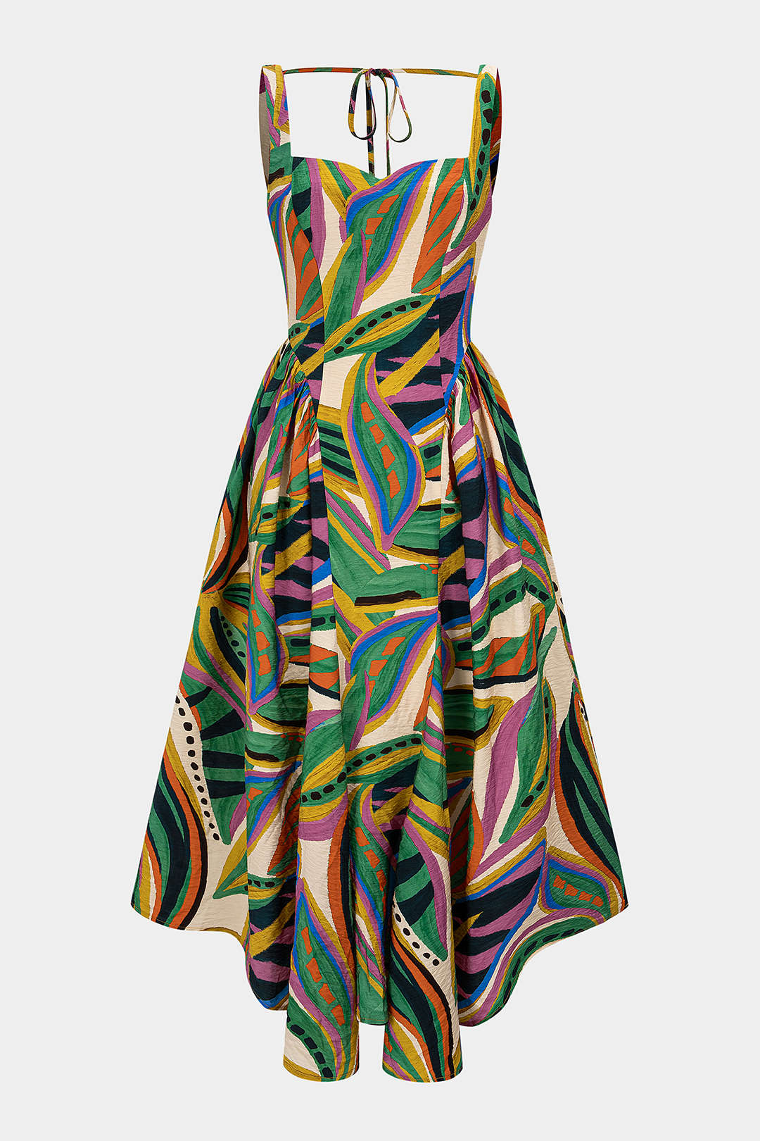 "Abstract Print Ruched Sleeveless Maxi Dress"