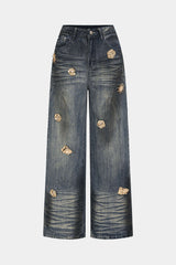 "Denim Metallic Decor High Waist Jeans"