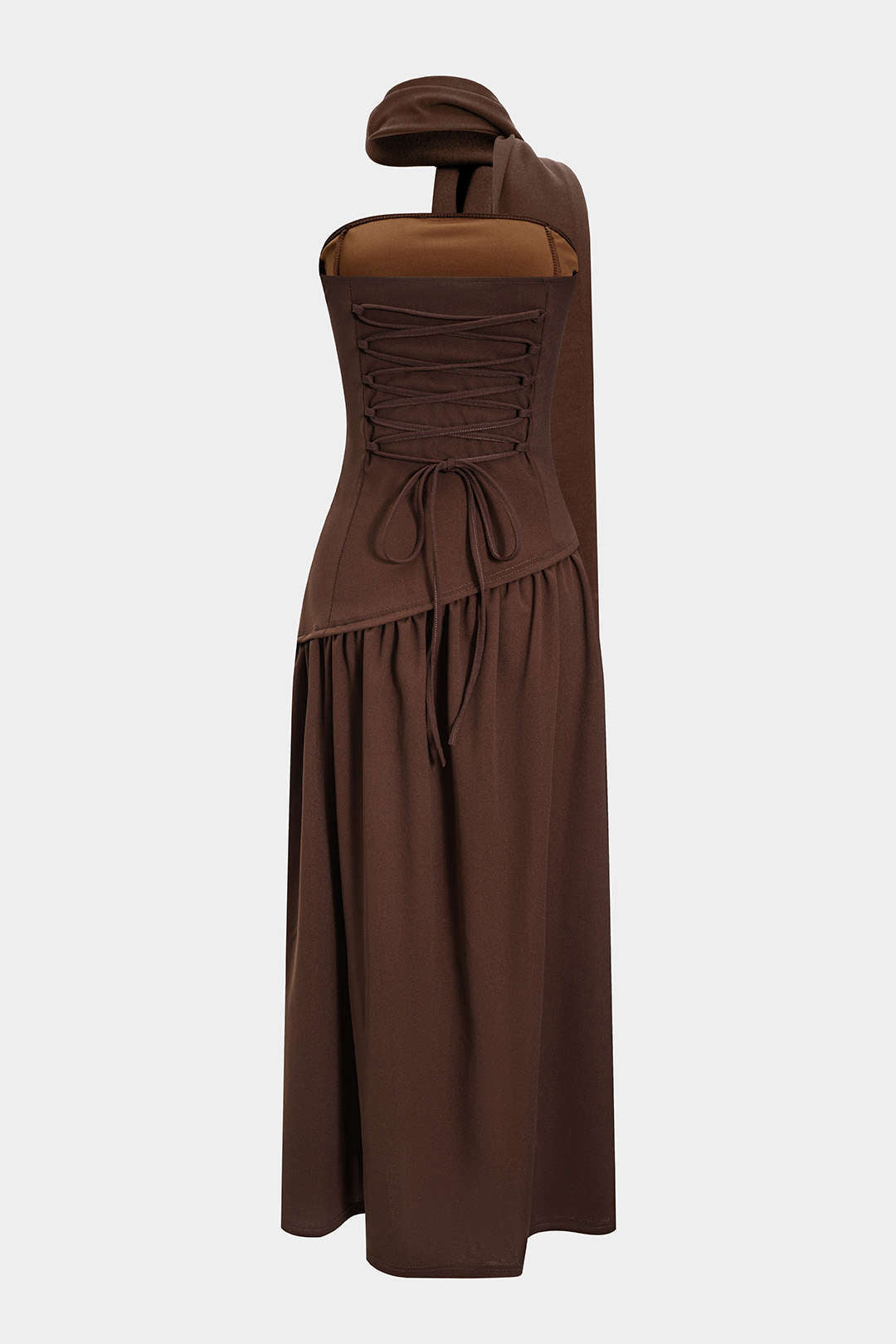 "Contrast Satin Ruched Slit Strapless Maxi Dress"