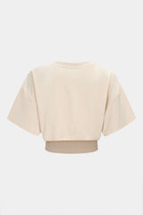 "Contrast Asymmetrical Round Neck Two-Piece Short Sleeve Top"