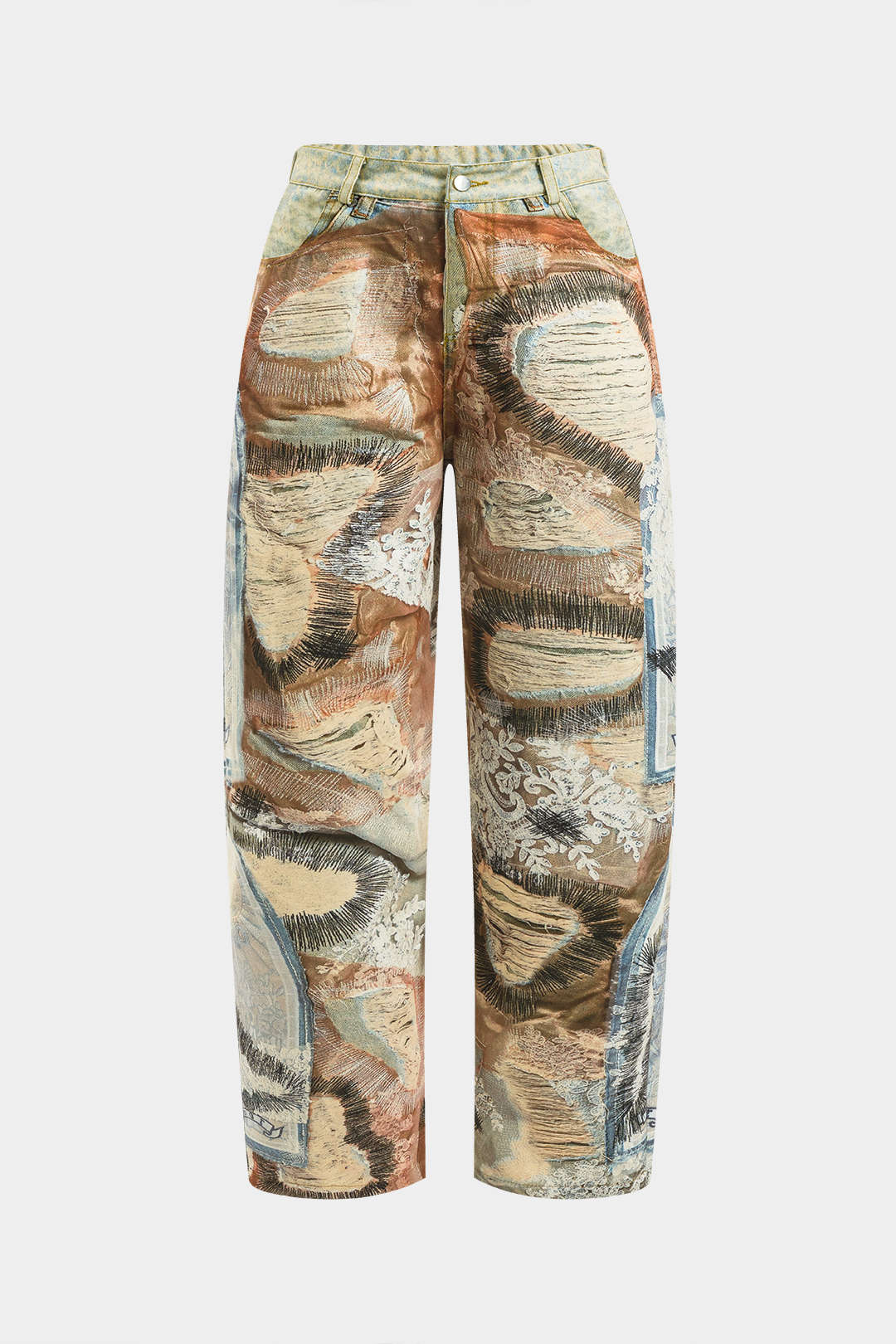 "Abstract Print Button Pocket Trousers"