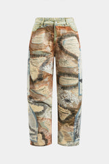 "Abstract Print Button Pocket Trousers"