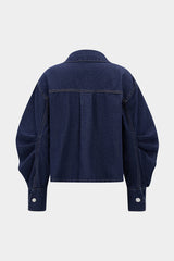 "Denim Bow Ruched Outerwear"