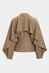 "Button Ruffle Ruched Notched Lapel Jacket"