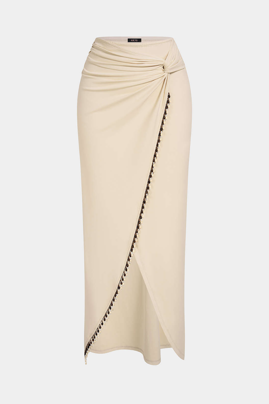 "Beaded Asymmetrical Ruched Skirt"