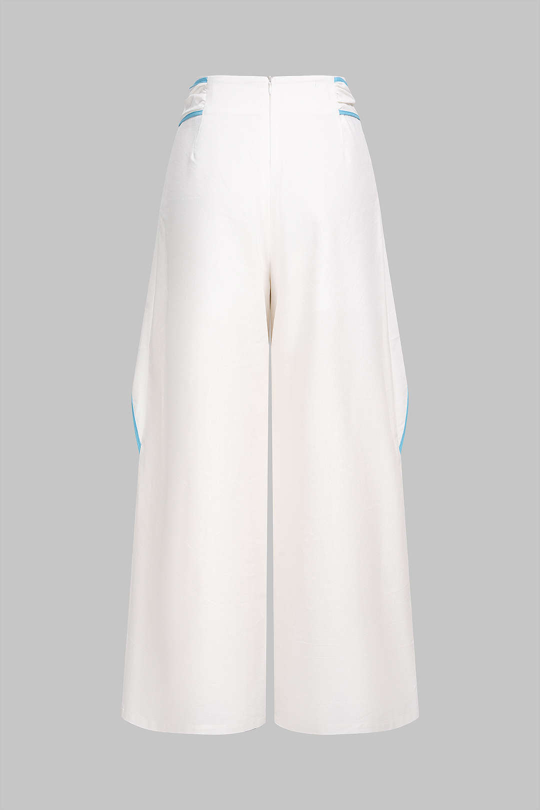 "Contrast Binding Linen Ruched Twist Knot Wide Leg Pants"