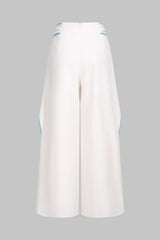 "Contrast Binding Linen Ruched Twist Knot Wide Leg Pants"