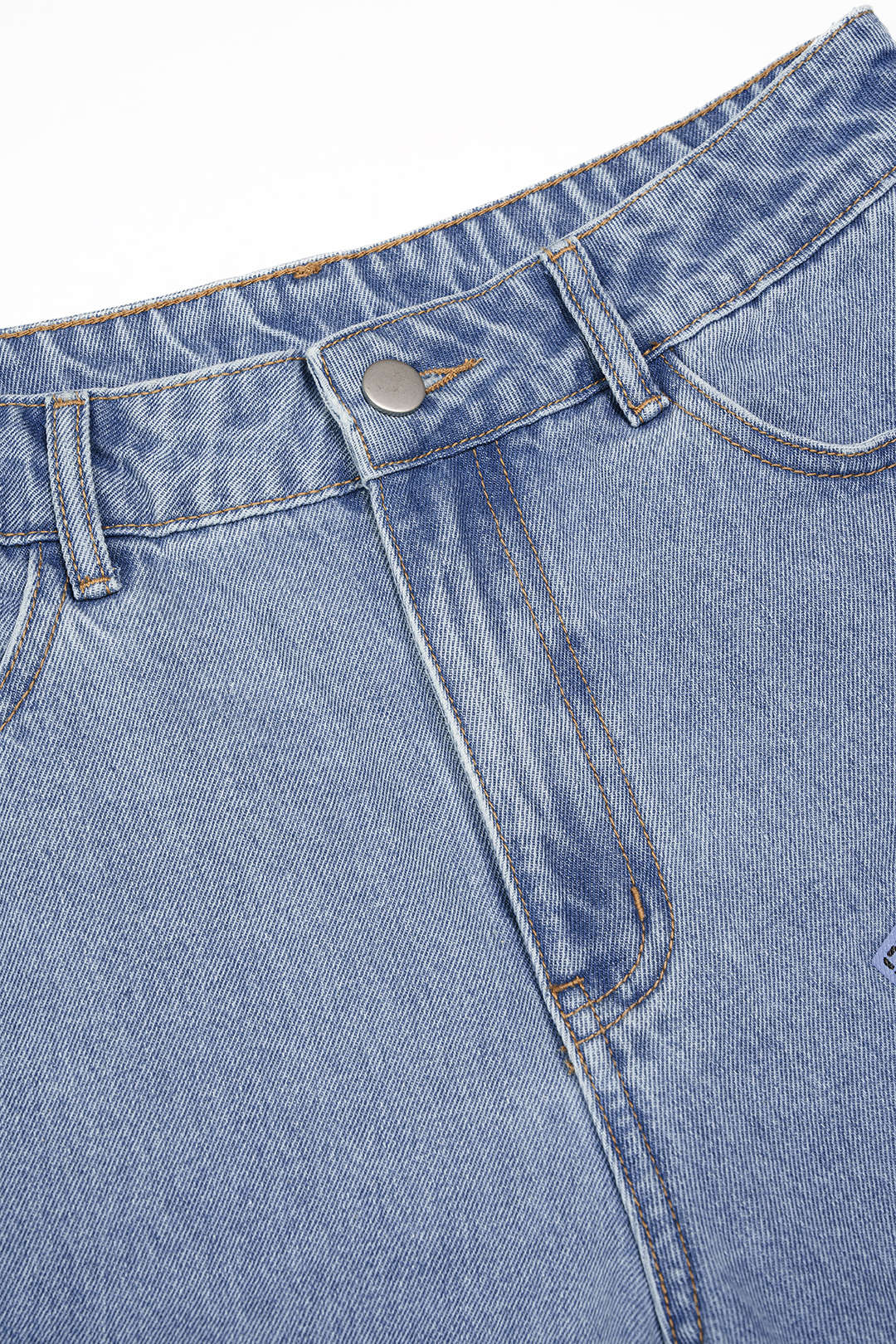 "Denim Digital Letter Print Pocket High Waist Shorts"