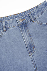 "Denim Digital Letter Print Pocket High Waist Shorts"