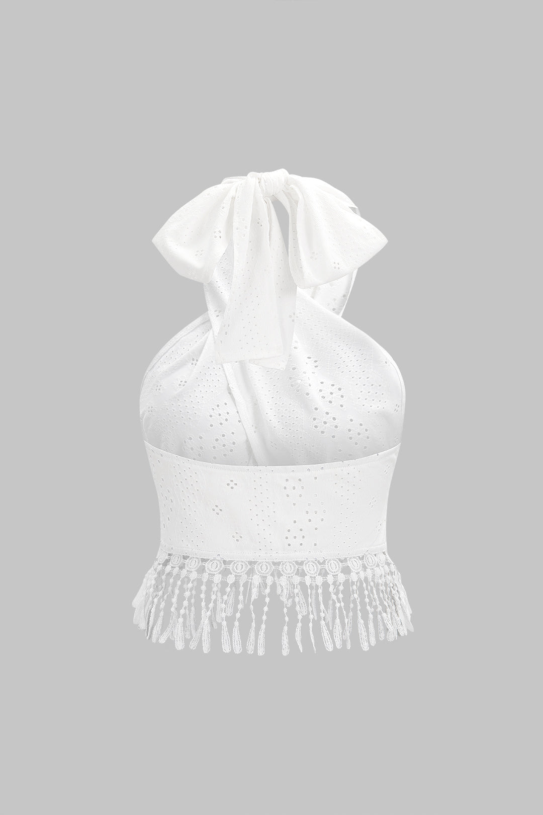 "Crossed Halter Neck Fringe Hollow Out Backless Tank Top"