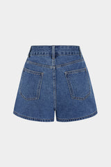"Denim Asymmetrical Button Shorts"