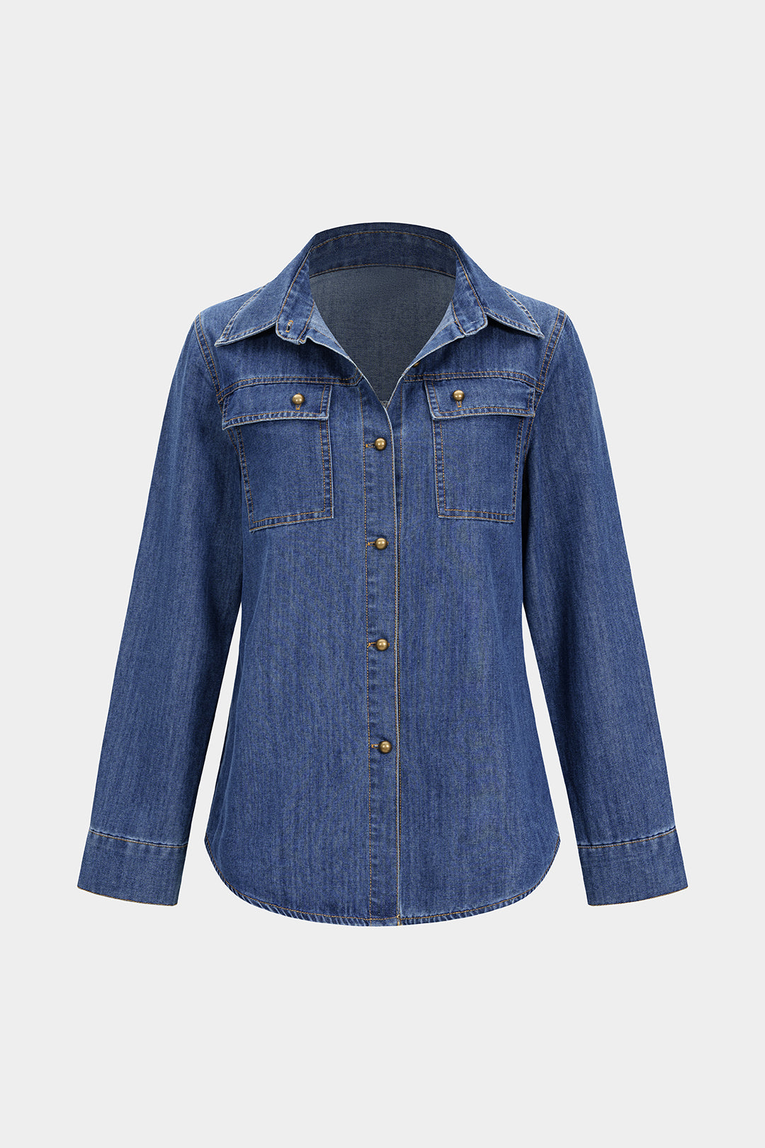 "Denim Button Contrast Whipstitching Long Sleeve Shirt"