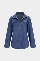 "Denim Button Contrast Whipstitching Long Sleeve Shirt"