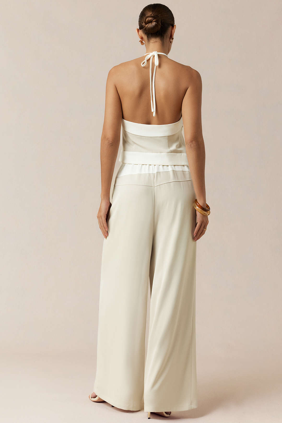 "Contrast Halter Neck Tie-Up Backless Cami Top"