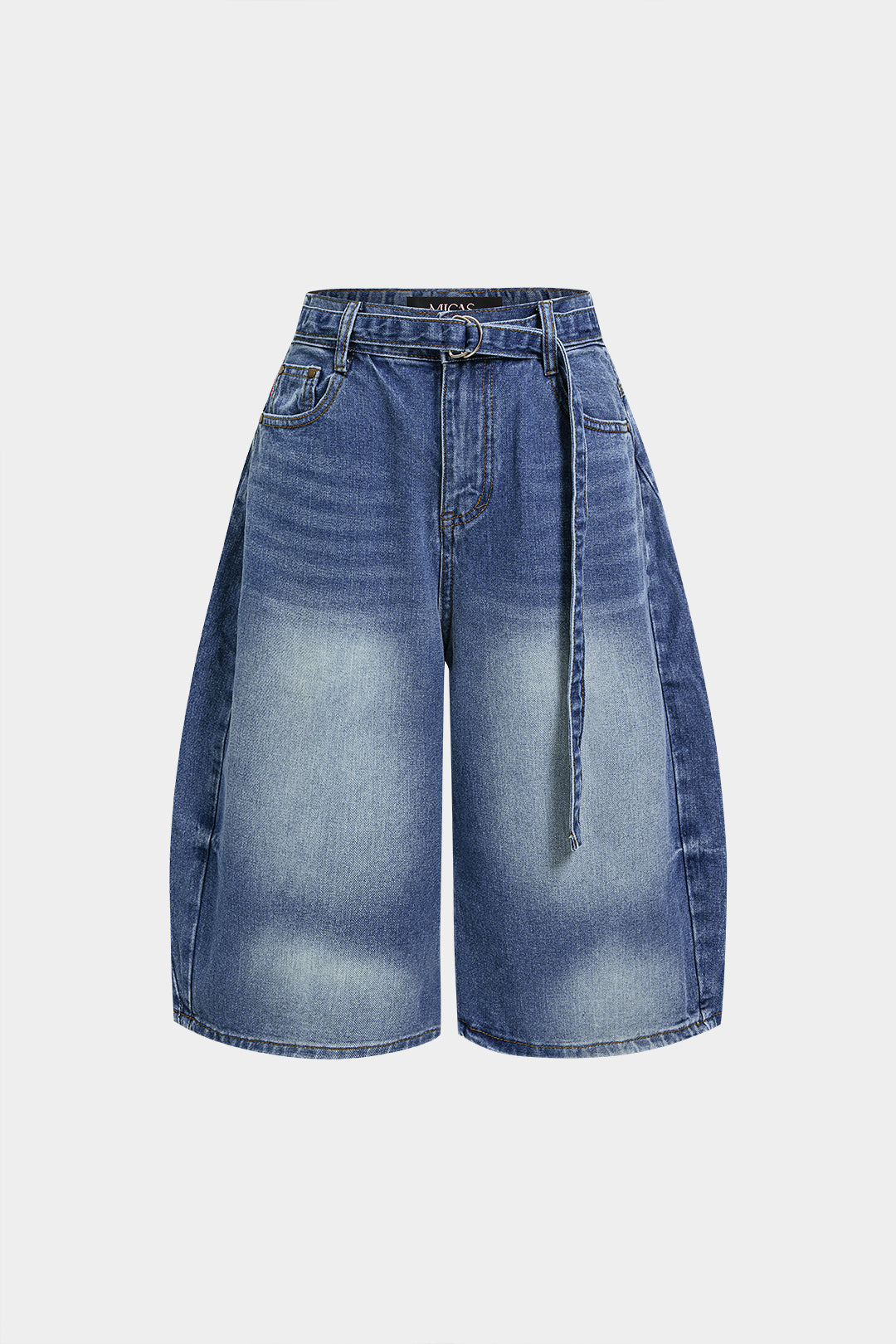 "Denim Belted Pocket Shorts"