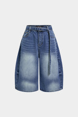 "Denim Belted Pocket Shorts"