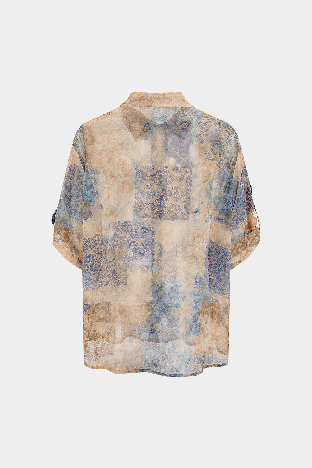 "Abstract Ombre Print Chiffon Short Sleeve Shirt"