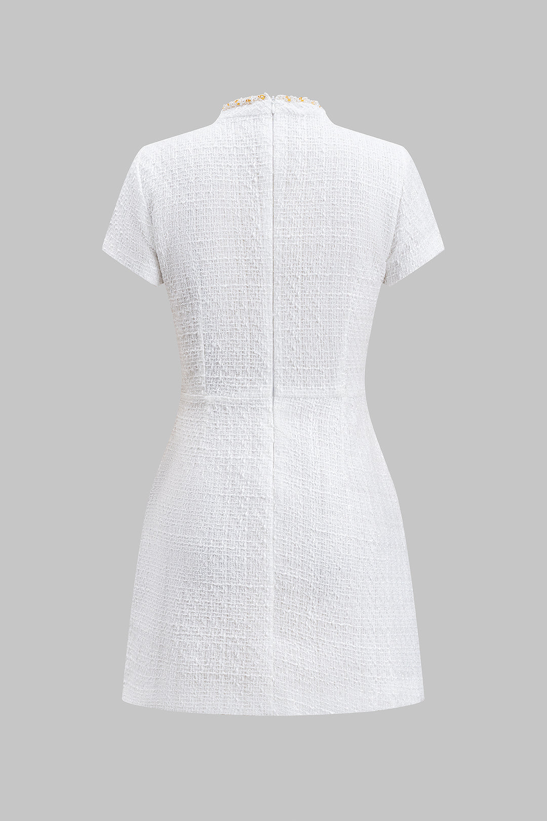 "Bead Fake Pocket Zippper Short Sleeve Mini Dress"
