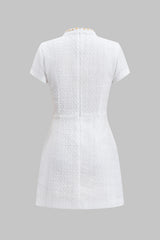 "Bead Fake Pocket Zippper Short Sleeve Mini Dress"