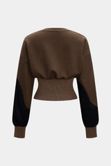 "Contrast Asymmetrical Round Neck Sweatshirt"