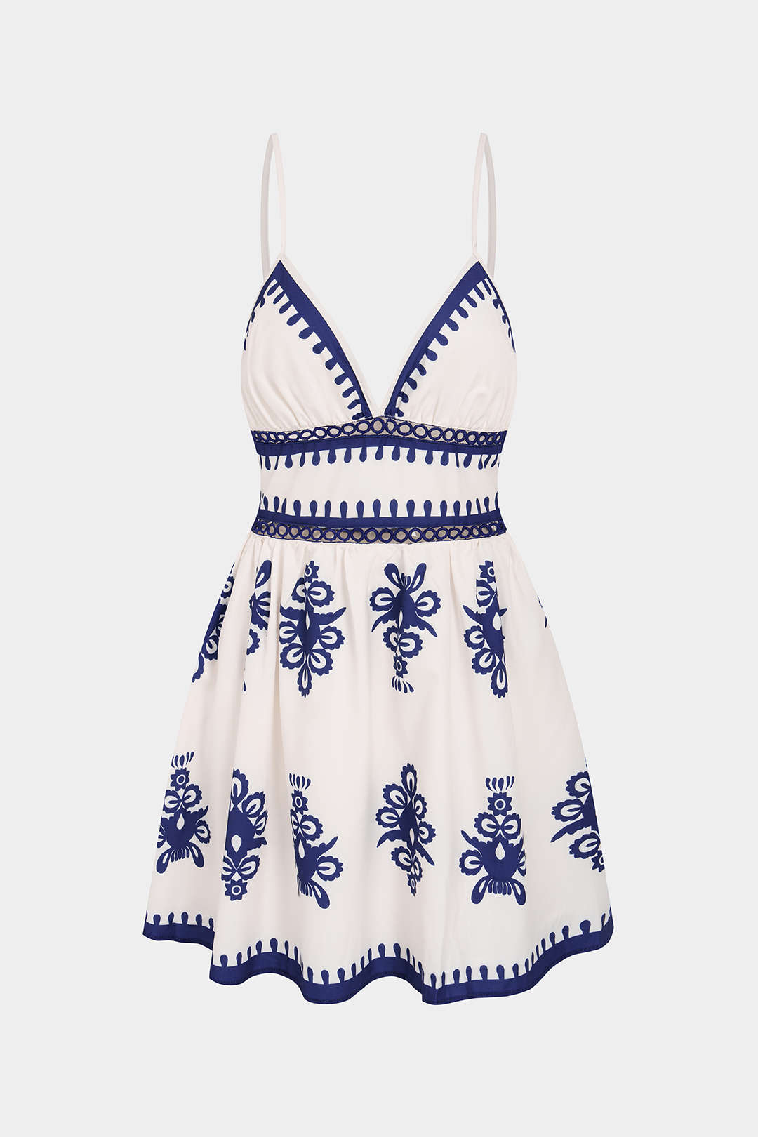 "Contrast Floral Print V-Neck Cut Out Sleeveless Mini Dress"