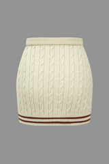 "Color Block Print Knit Button Skirt"