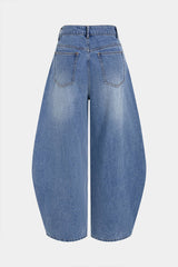 "Denim Braided Pocket Zipper Barrel Jeans"