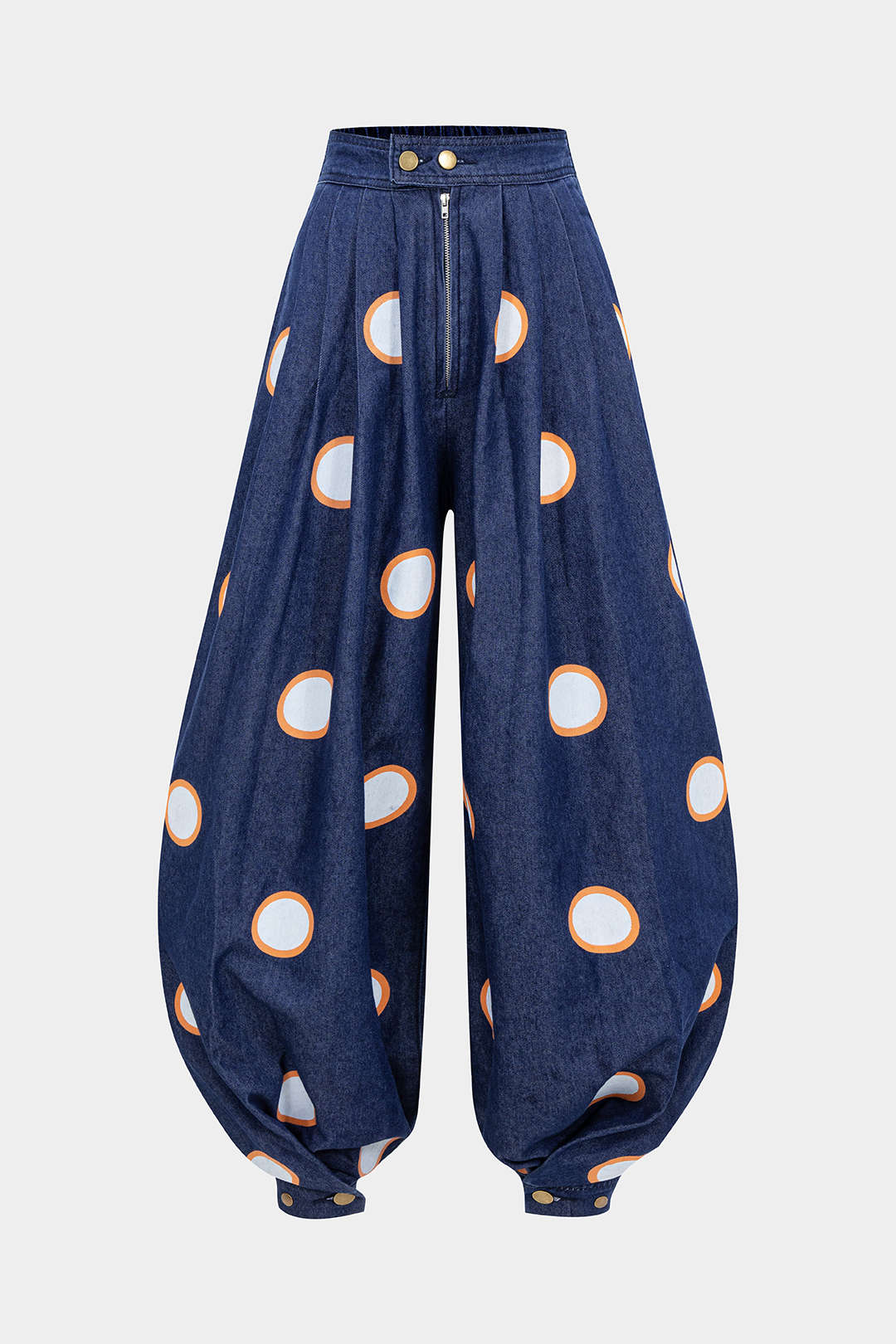 "Denim High Waist Zipper Barrel Balloon Jeans"
