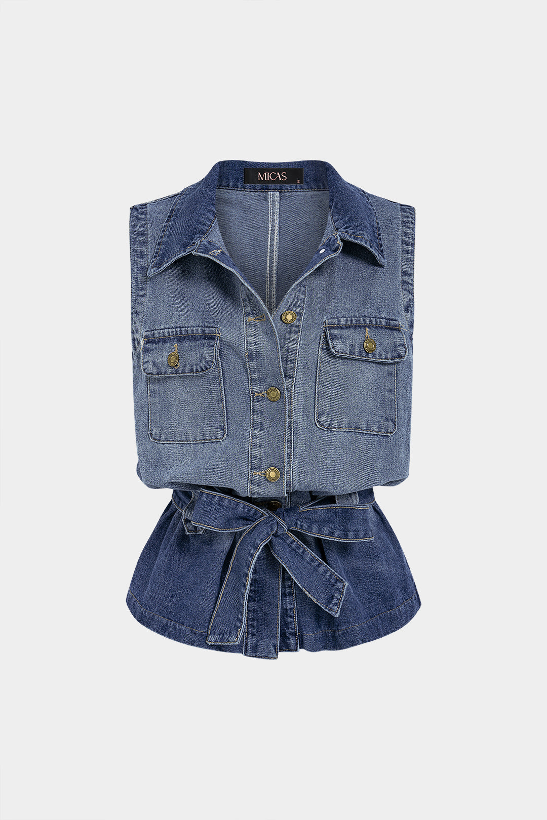 "Denim Lapel Button Tie-Up Vest"