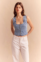 "Denim Button Cropped Vest"
