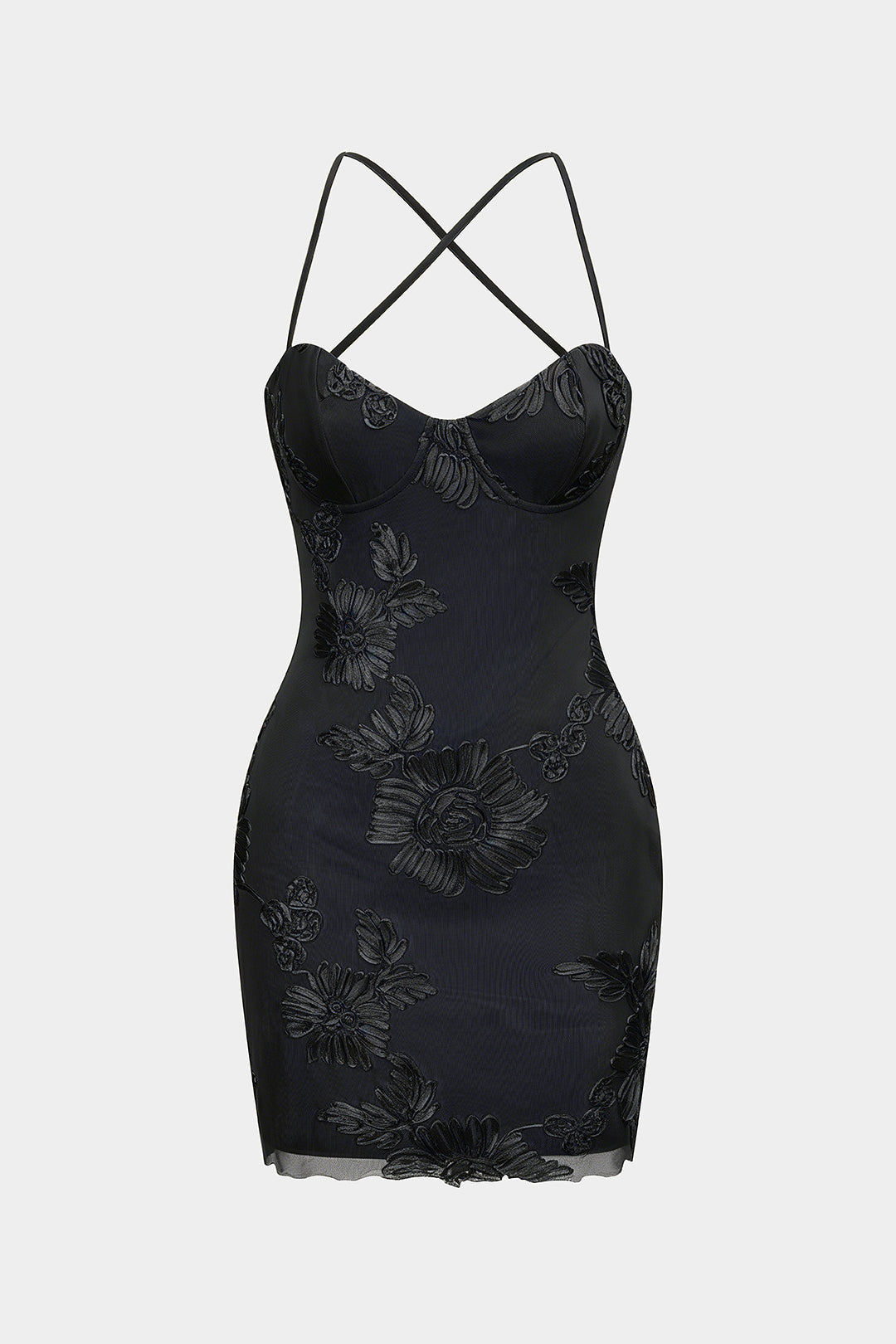 "3D Floral Tie Back Backless Sleeveless Mini Dress"