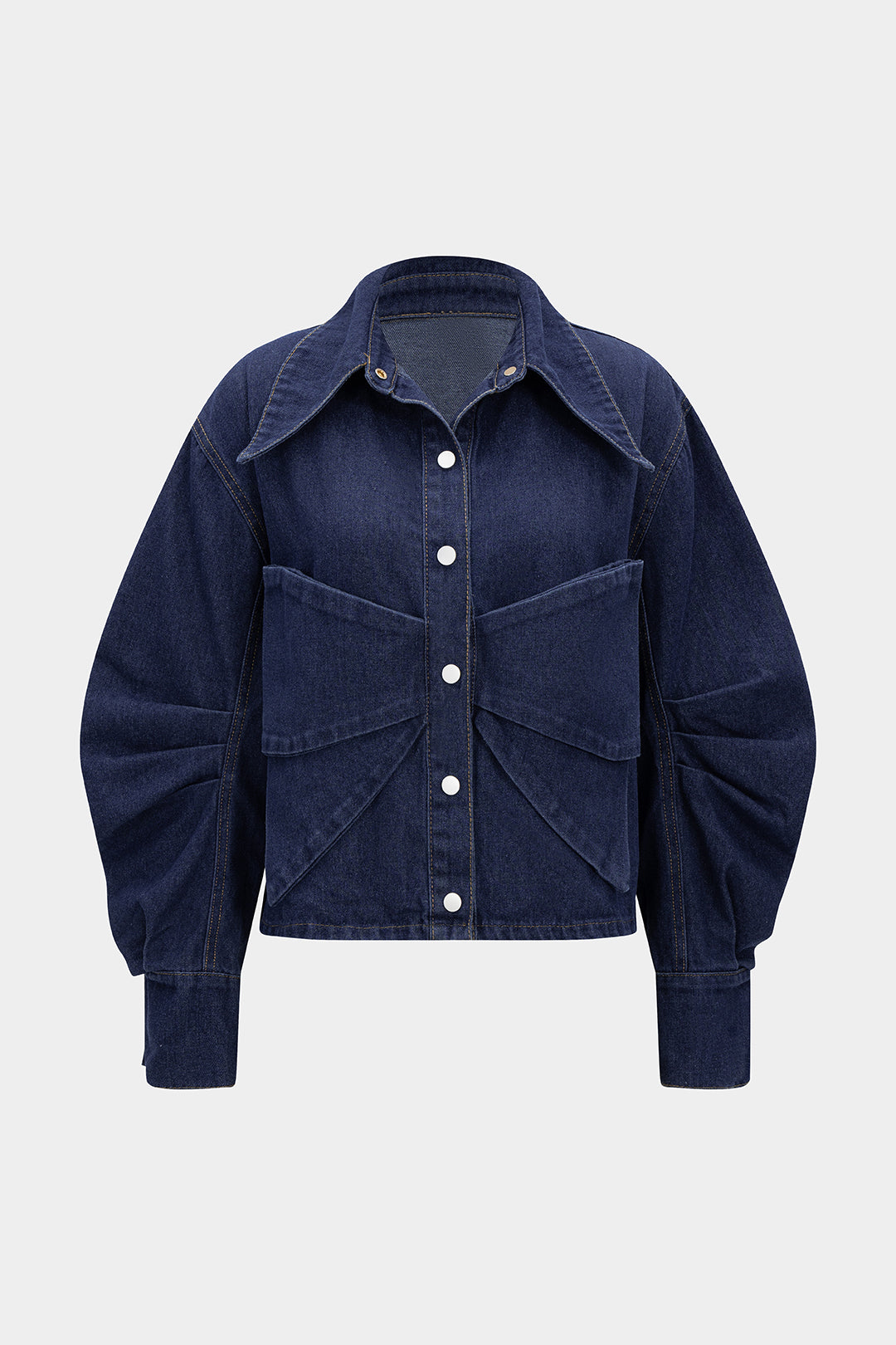 "Denim Bow Ruched Outerwear"