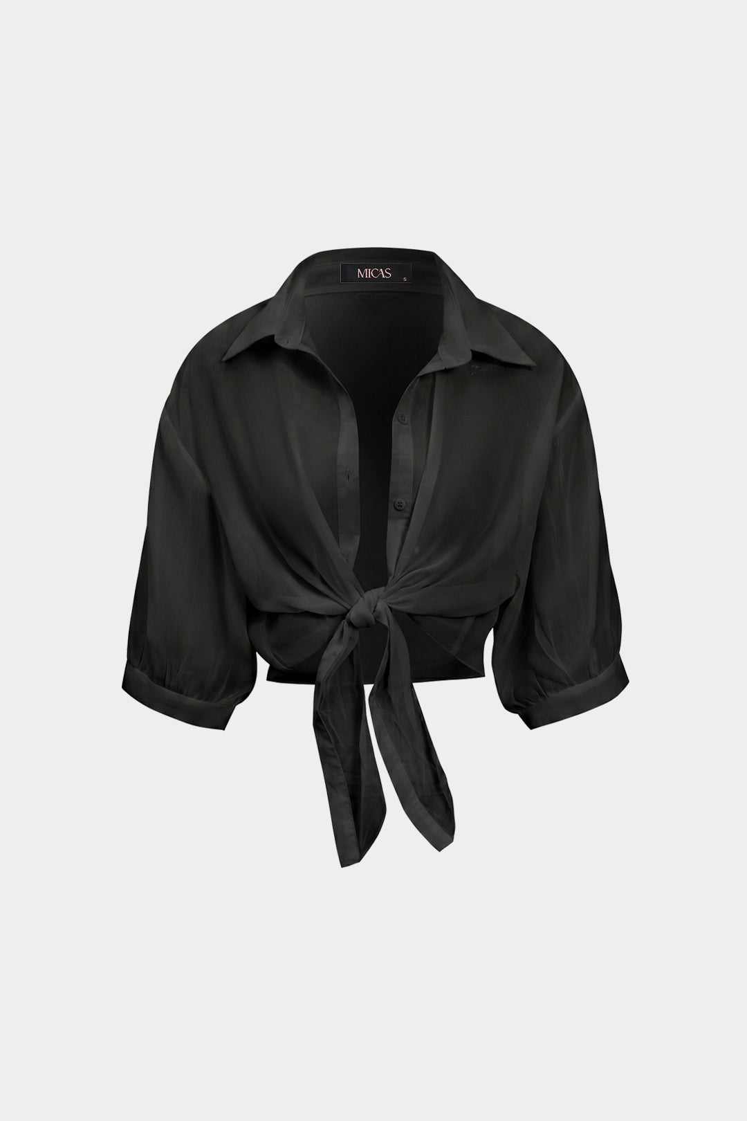 "Chiffon Button Tie-Up Short-Sleeve Shirt"