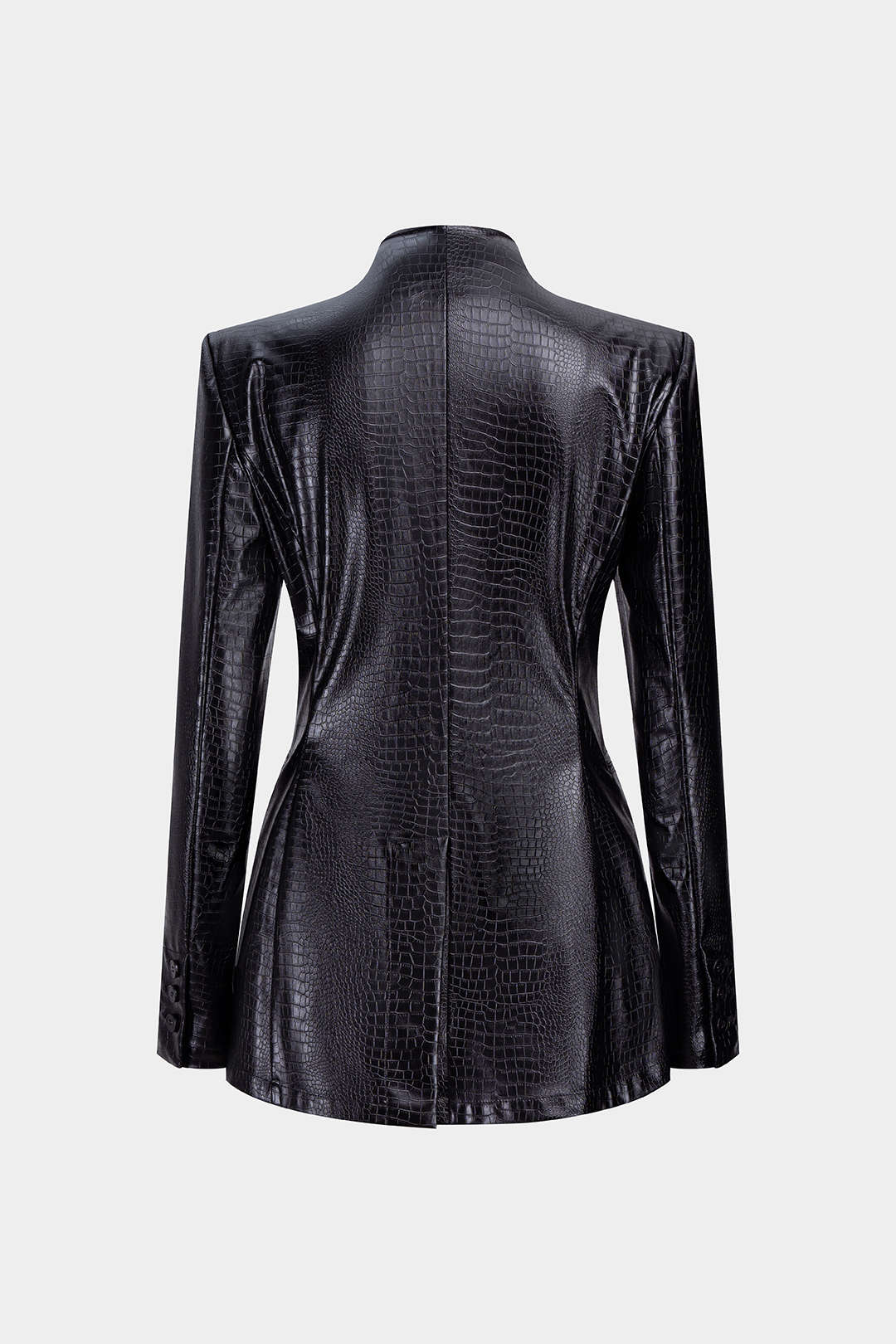 "Crocodile Print Faux Leather V-Neck Pocket Jakcet"