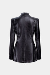 "Crocodile Print Faux Leather V-Neck Pocket Jakcet"