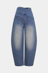 "Denim Asymmetrical Zipper Pocket Jeans"