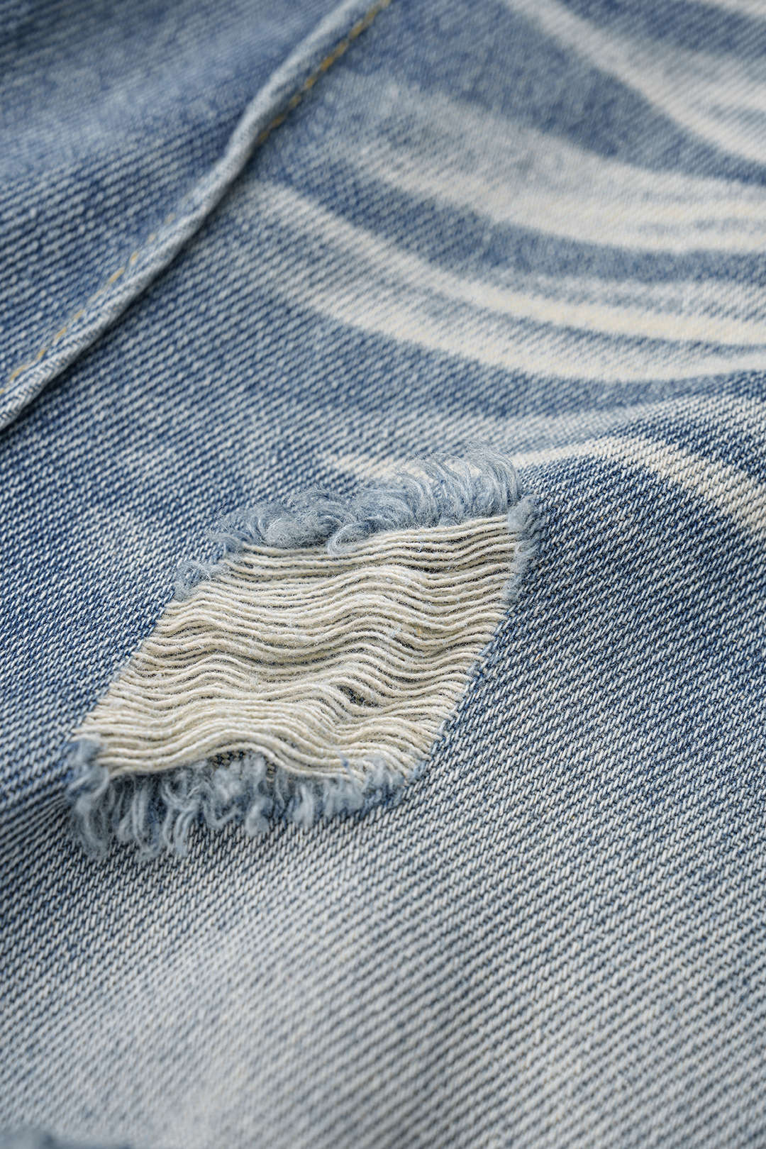 "Denim Double Waistband Asymmetrical Ripped Wide Leg Jeans"