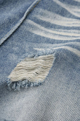 "Denim Double Waistband Asymmetrical Ripped Wide Leg Jeans"