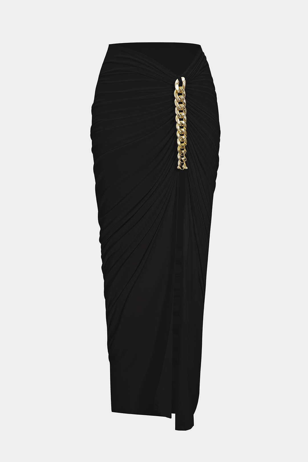 "Asymmetrical Ruched Chain Side Slit Skirt"