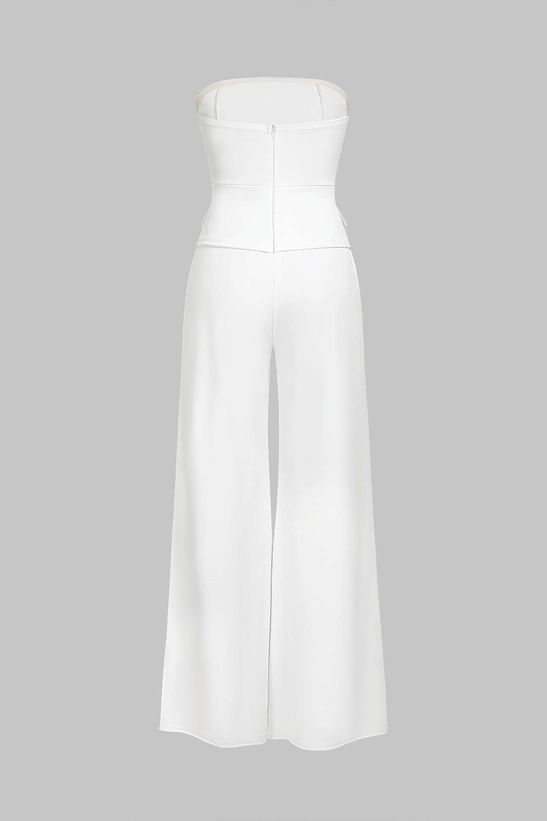 "Button Strapless Sleeveless Wide Leg Jumpsuit"