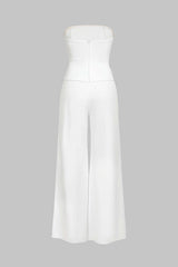 "Button Strapless Sleeveless Wide Leg Jumpsuit"