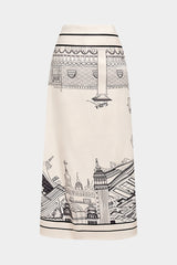 "Artistic Print Stain Drawstring Asymmetrical Ruched Skirt"