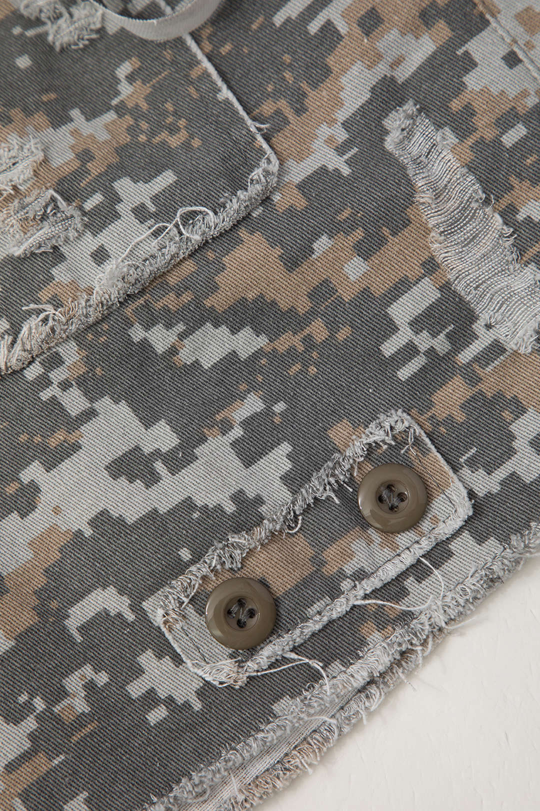 "Camo Frayed Patchwork Fringe Mini Skirt"