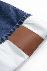 "Denim Asymmetrical Patchwork Zipper Skirt"