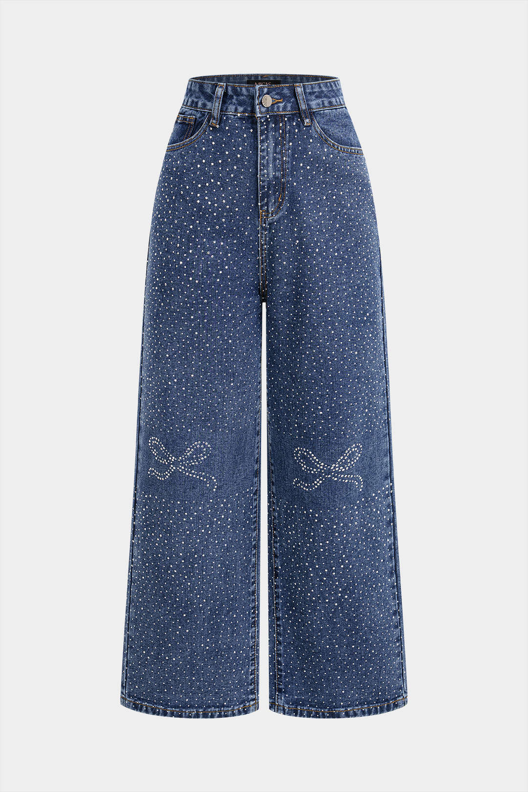 "Denim Bow Rhinestone Straight Leg Jeans"