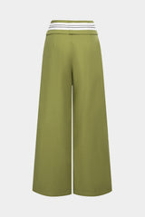 "Contrast Linen Asymmetrical Tie-Up Straight Leg Pants"