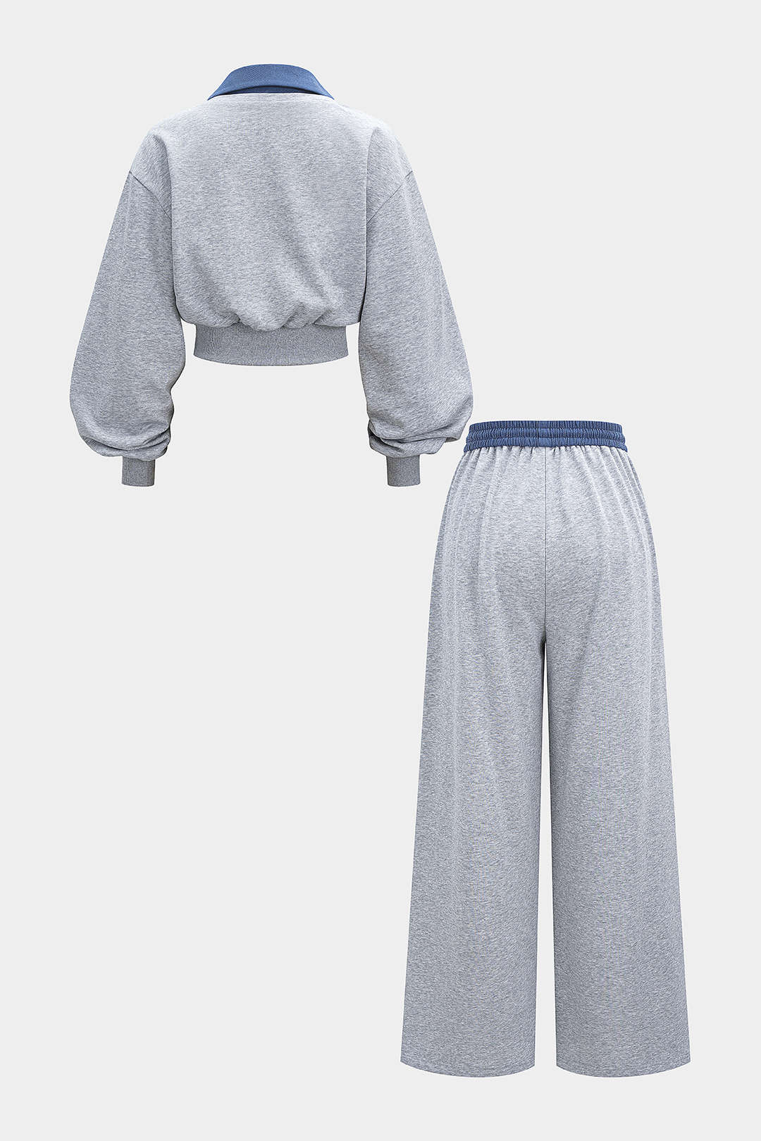 "Contrast Patchwork Long-Sleeve Top And Shirred Waistband Drawstring Trousers Set"