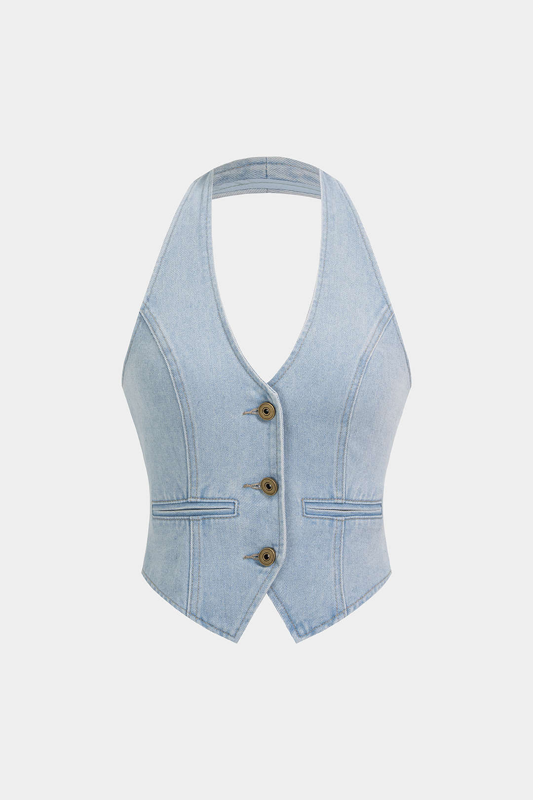 "Denim Halter Neck Metallic Vest"