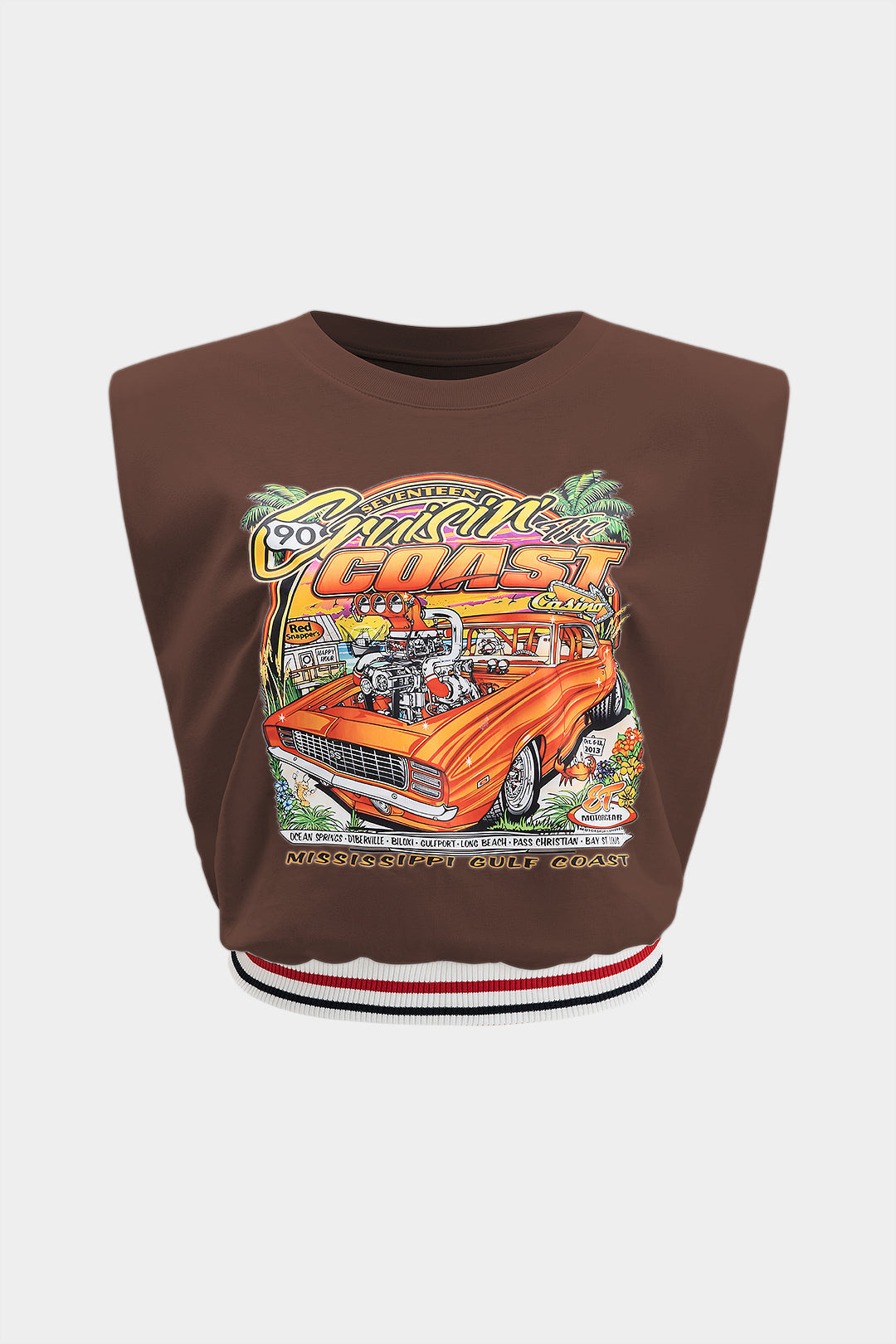 "Car Print Round Neck Sleeveless T-Shirt"