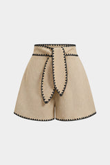 "Contrast Trim Belted Shorts"